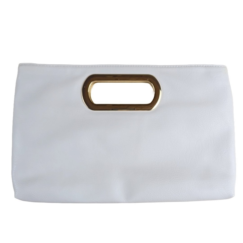 Charming Charlie White Faux Leather‎ Clutch Gold Tone Hardware Magnetic Closure
